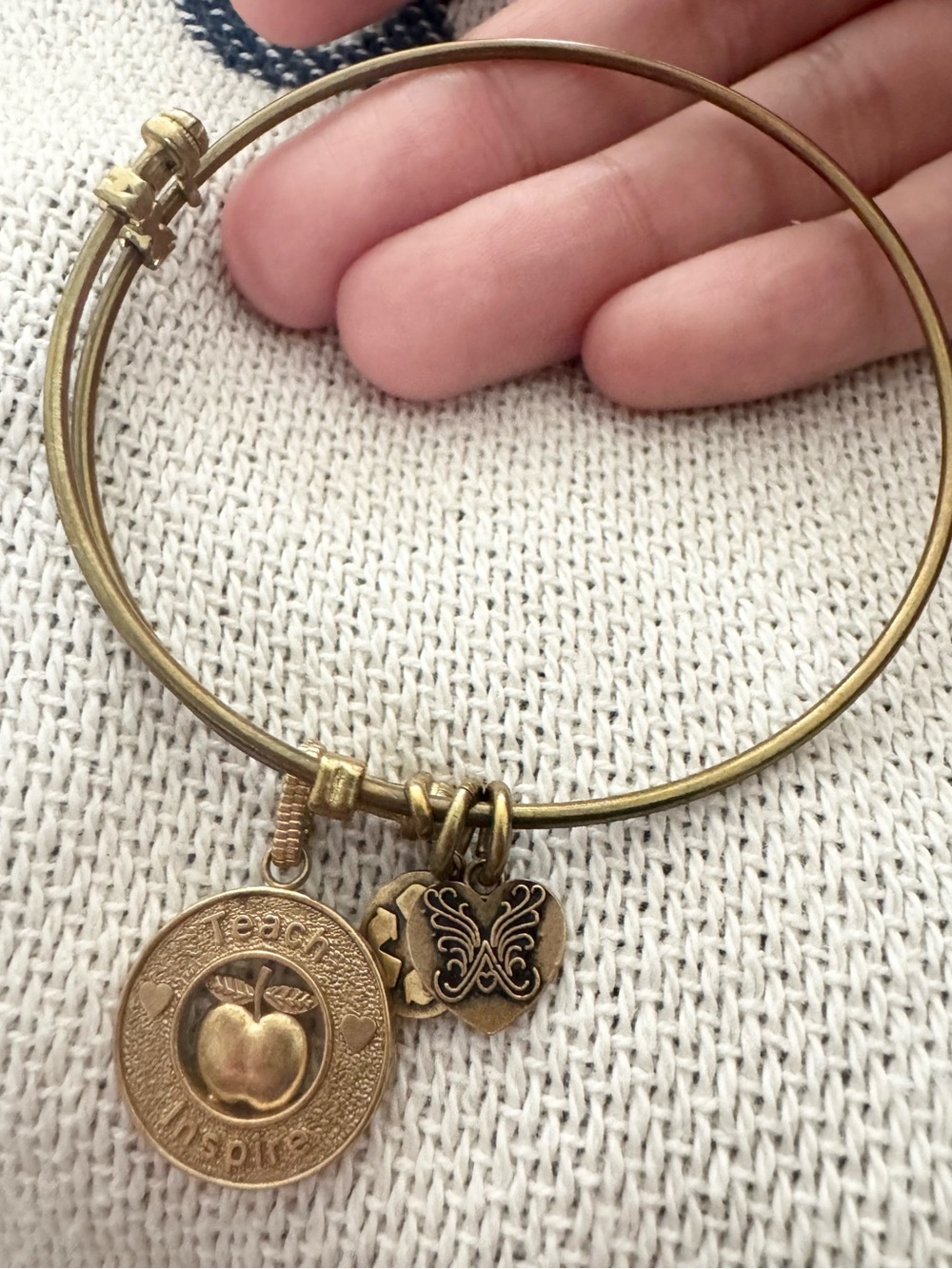 Angelica Teach Inspire Teacher Apple Charm Expandable Bangle Bracelet